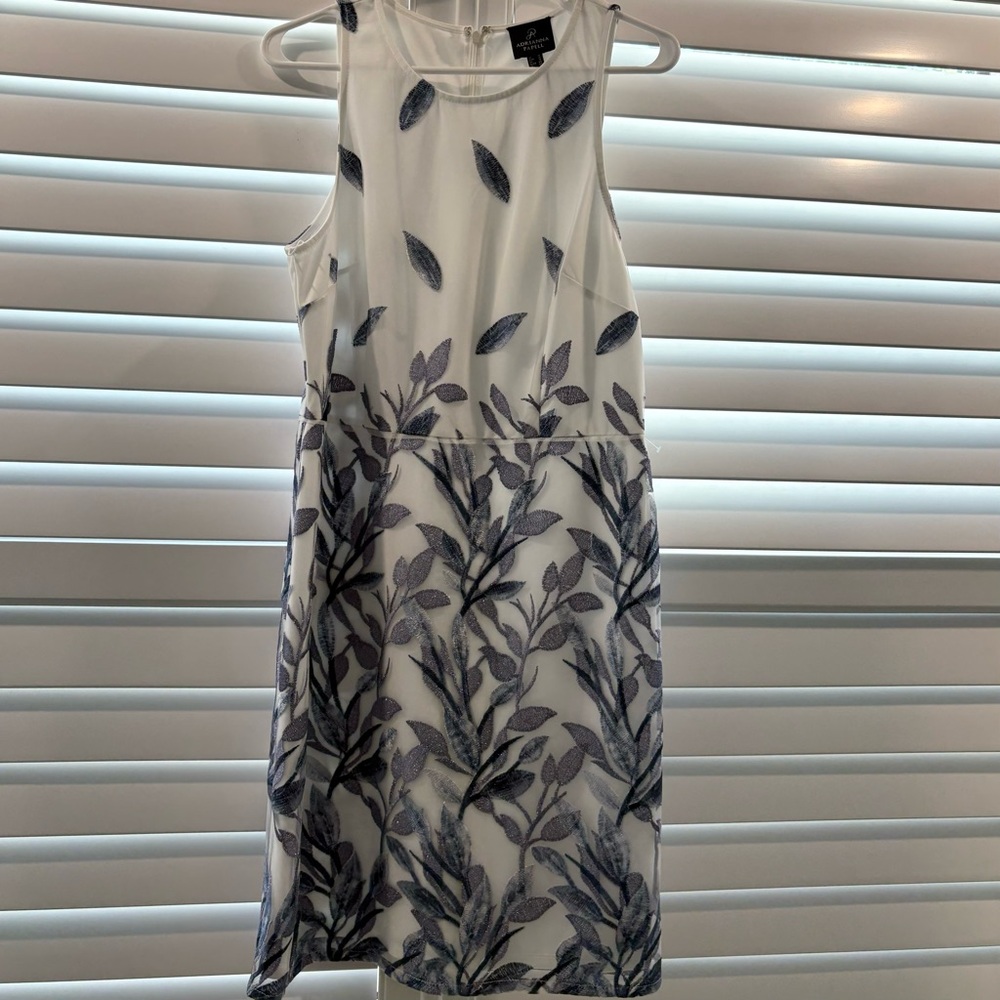 Adrianna Papell White and Blue Leaf Dress